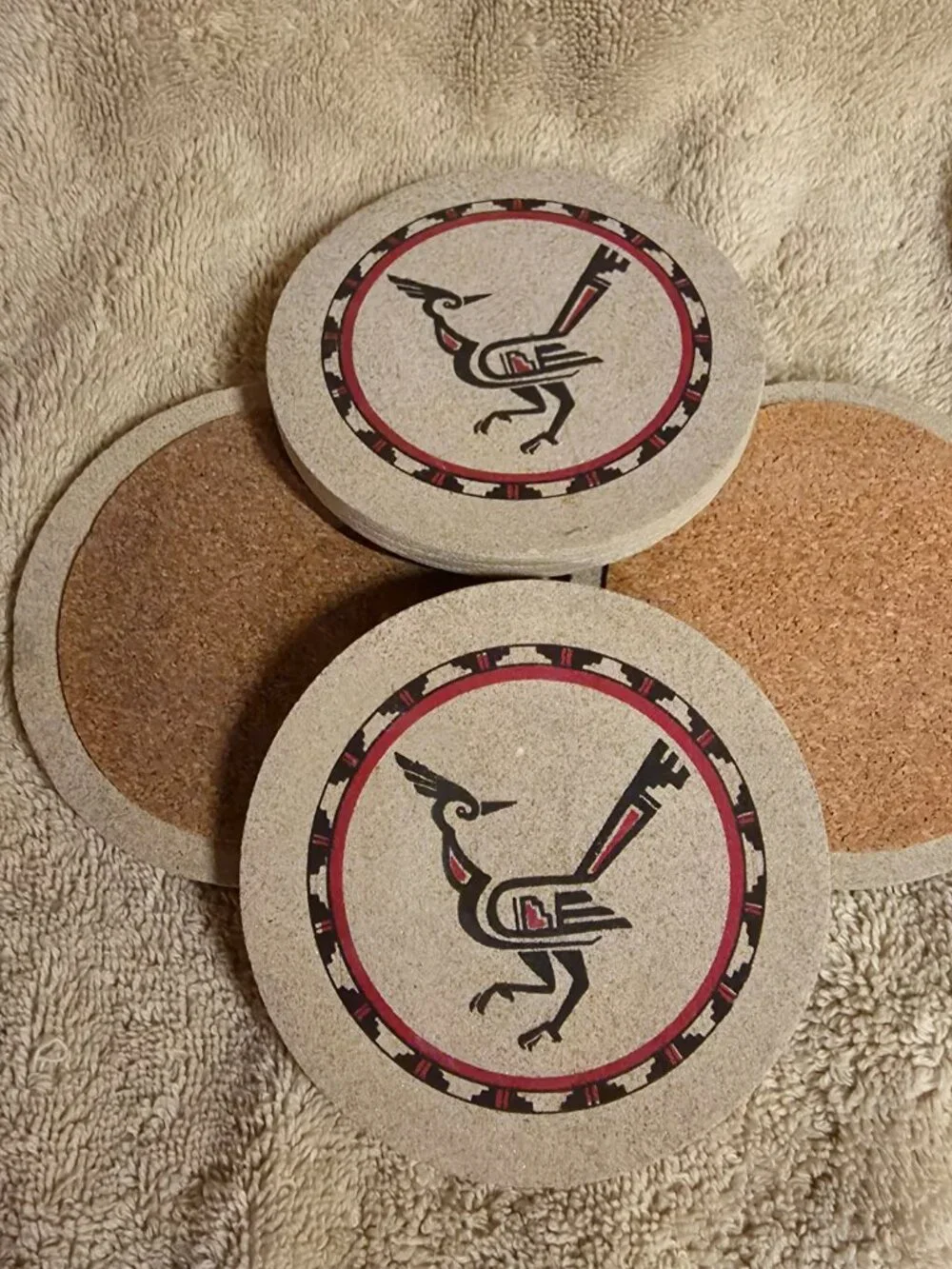 Set of 4 Roadrunner Coasters Wood & Cork Southwest Native Style